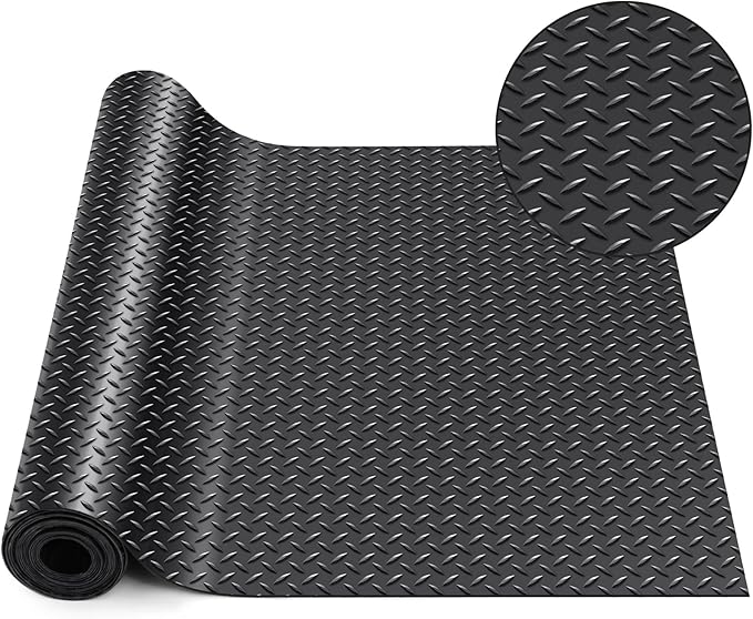 Breling 20 in x 10 ft Rubber Diamond Plate Rolls Garage Floor Mat for Under Car, Heavy Duty Flooring Rug for Trailers Garage, PVC Water/Stain Outside Resistant Parking Rv Tool