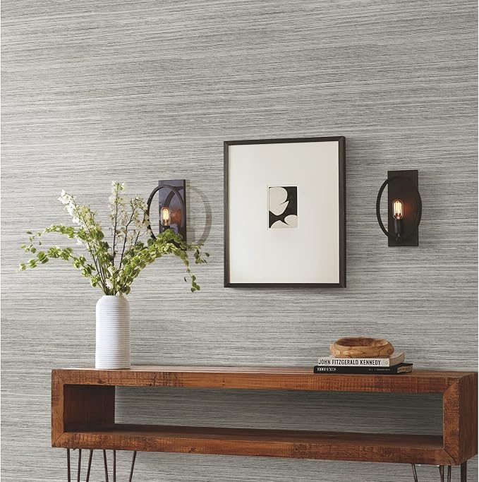York Wallcoverings PSW1280RL Grey Cattail Weave Peel and Stick Wallpaper