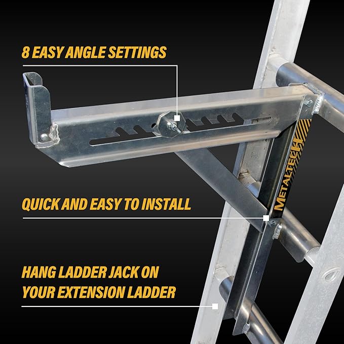 Metaltech Jobsite Series 3-Rung Ladder Jack 2-Pack E-LJ30P, Aluminum Jack for Scaffolding Extensions and Work Platforms, Scaffold, Masonry, Painting, and Roofing Tool for Job Site and Home Improvement