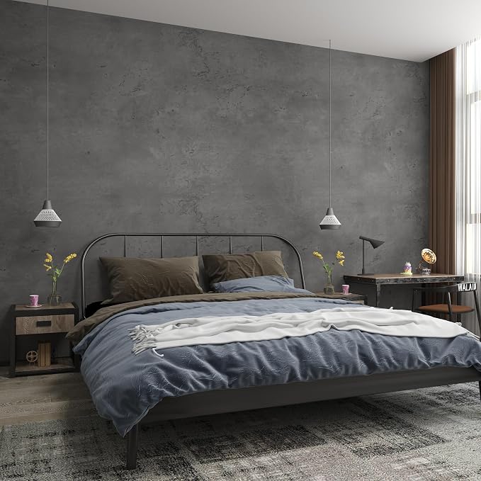 16"×118" Dark Grey Black Concrete Wallpaper Peel and Stick 3D Matte Textured Thick Concrete Cement Contact Paper Vinyl Wrap Removable DIY Tile Wall Sticker for Walls Countertop Cabinet Kitchen Island