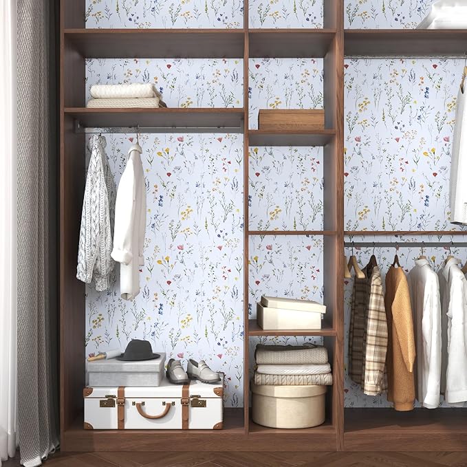 ILHIIOR Colorful Floral Peel and Stick Wallpaper Leaf Vintage Contact Paper White Floral Wall Paper Removable Wallpaper Self Adhesive for Cabinet Drawers Wall Decor 17.5''x118.1''