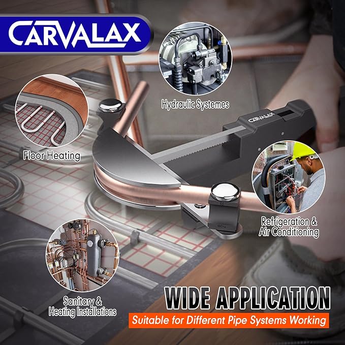 CAVALAX Aluminum Pipe Tube Bender Set with 7 Electroplated Bender Heads, for 1/4” to 7/8” O.D, 90° Ratcheting Tubing Bender w/Reverse Bending Adapters, for HVAC, Air Conditioning, and Heating Repair