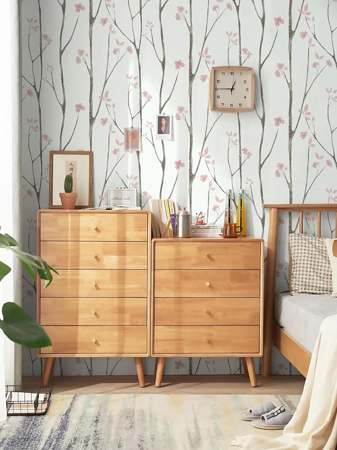Timeet Floral Wallpaper White and Pink Wall Paper Peel and Stick Modern Contact Paper Removable Self-Adhesive Bedroom Bathroom 16" x 78.7"