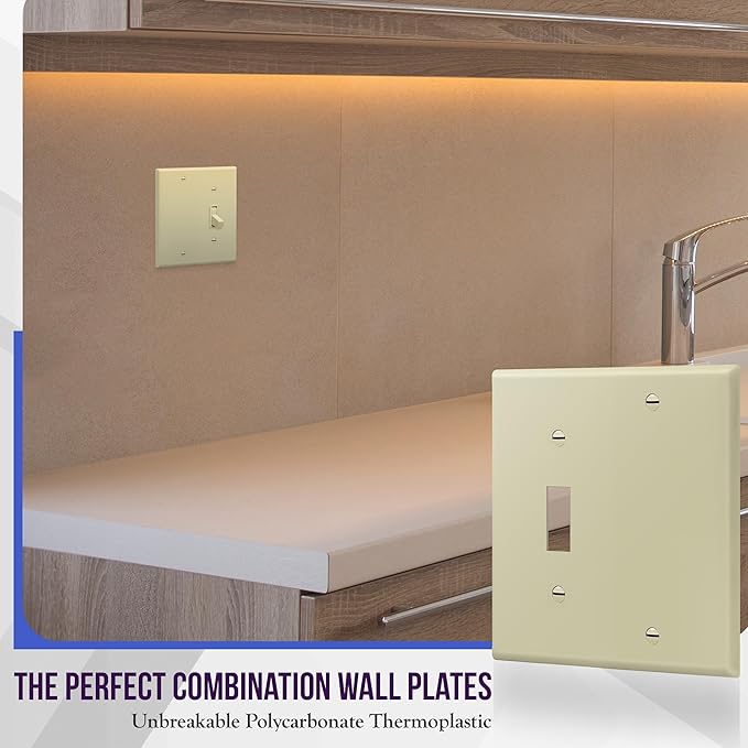 ENERLITES Combination Wall Plate (Blank Device/Toggle Switch), Standard Size 2-Gang, Polycarbonate Thermoplastic, Ivory 880111-I