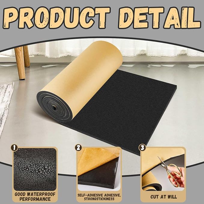 Pangda 1 Piece 157 x 16 x 1/4 Inch Extra Large Marine Foam Roll Closed Cell Rubber with Adhesive Insulation Sheets Lightweight Single Sided Tape Water Weather Resistant for Craft