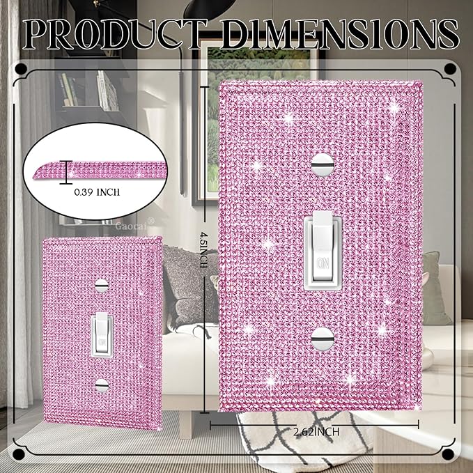 Silver Shiny Pink Rhinestones Light Switch Cover Plate Decorative Wall Plate Rhinestones Single Light Switch Cover