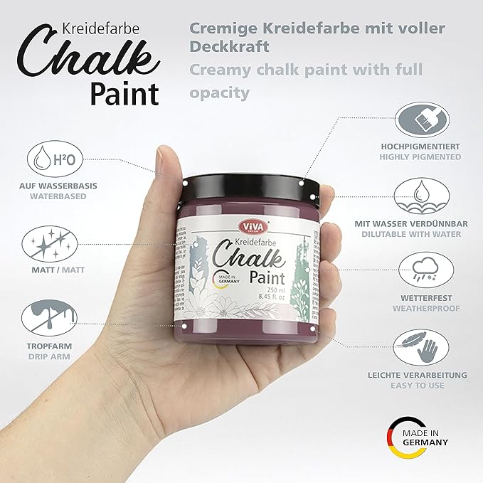 Viva Decor Chalk Paint (Rust Red) 8.45oz - Featuring a Chalky & Matte Finish, this paint is perfect for crafting Shabby Chic & Vintage looks on wood furniture and decor pieces