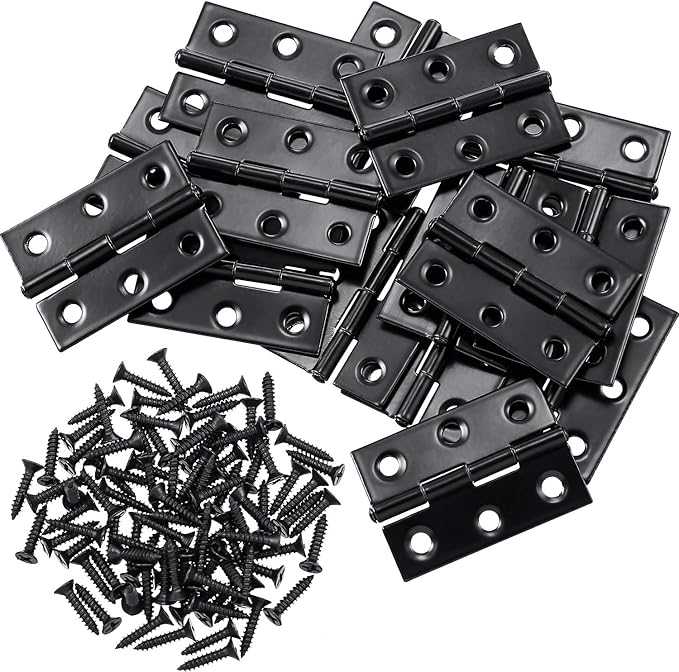 Boao 16 Pieces Small Door Hinges Stainless Steel Folding Butt Hinges Home Furniture Hardware Piano Cabinet Door Hardware with 96 Pieces Stainless Steel Screws(1.75 Inch,Black)