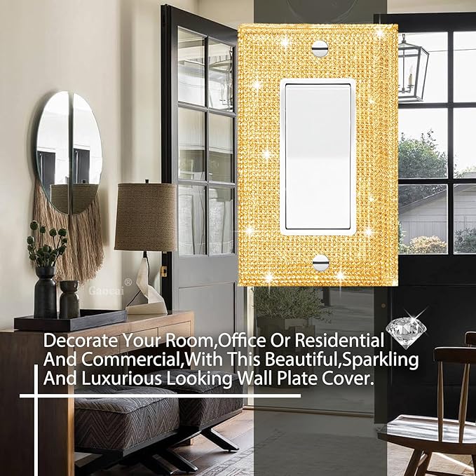 Silver Shiny Gold Light Switch Cover Gold Rhinestones Wall Plates Light Switch Cover Plate Decorative Switch Covers Single Gang Toggle Wall Plate
