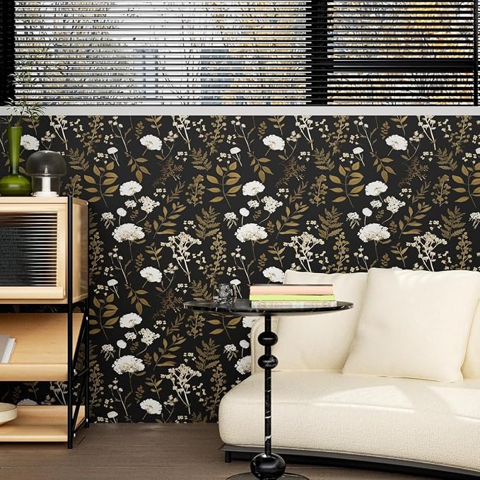 Laatse Dark Floral Wallpaper Peel and Stick Boho Wallpaper 17.5in x 118in Vintage Leaf Contact Paper Vinyl Waterproof Self Adhesive Leaf Botanical Wall Paper for Bedroom Walls Kitchen Cabinet