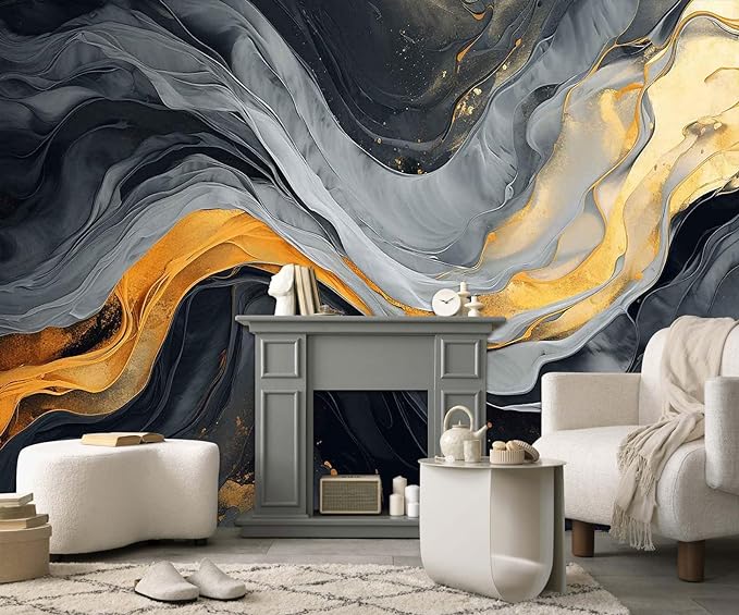 Jdayda Abstract Black and Gold Marble Wallpaper | 127"x96" Not Self-Adhesive Wall Murals for Living Room Bedroom