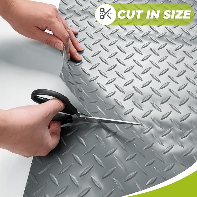 5x8 FT Garage Floor Mat, Thickened Garage Mats Flooring Roll for Under Car, Non Slip Diamond Plate PVC Floor Protector Mat for Garage, Warehouse, Gyms, Trailer