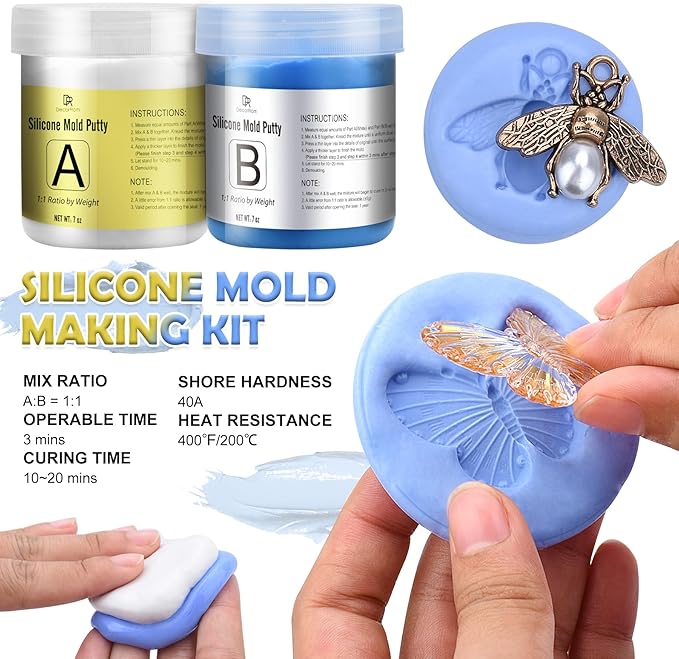 DecorRom Silicone Putty - 7/8 LB Flexible Silicone Mold Making Kit - Easy 1:1 Mixing Ratio - Fast Cured - Reusable Molds for Resin, Soap, Wax, Jewelry Making, 3D Printing, Art Restoration