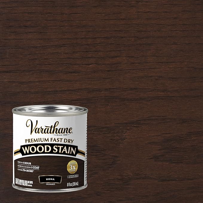 Varathane Premium Fast Dry Wood Stain | 1 Hour Dry Time | 1 Coat Color | Interior Wood Stain | Furniture, Cabinets, Doors, Trim | Half Pint | Kona
