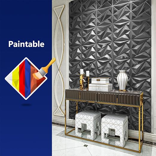 33 Pack 3D Wall Panel Diamond for Interior Wall Décor, PVC Textured Wall Panels, 12''x12'' Cover 32.Sq.Ft. Silver