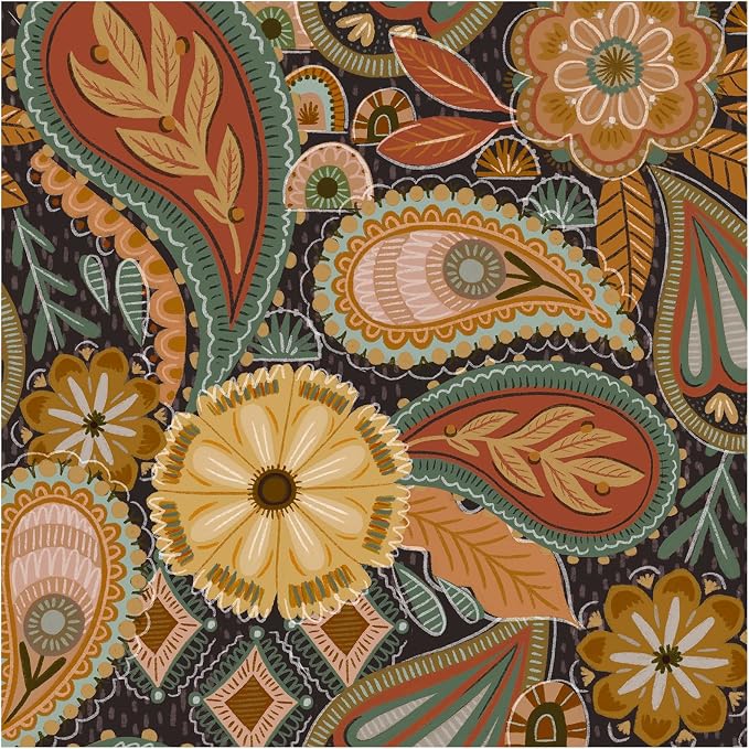 HAOKHOME Boho Peel and Stick Wallpaper Floral Paisley Brown/Yellow/Terracotta Renter Friendly Removable Wall Paper for Bedroom Decor 17.3in x 9.8ft