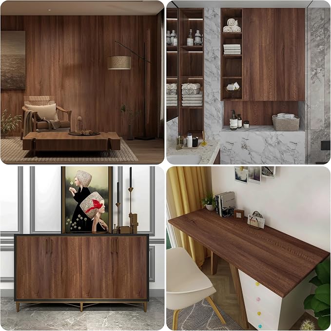 Walnut Wood Contact Paper for Countertops Cabinets Peel and Stick Wood Grain Wallpaper Self-Adhesive Removable Wooden Viny Wrap for Drawer Table Furniture Decorative 31x78 inch Matte Thickend