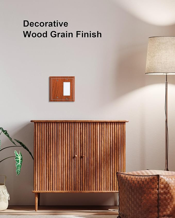 2-Pack Combo Blank/Decorator Wall Plates, Wood Grain Decorative Switch Plates and Outlet Covers, Durable Natural Bamboo Fiber Wall Plates for Electrical Outlets, Receptacle, GFCI Outlet, Dimmer Switch