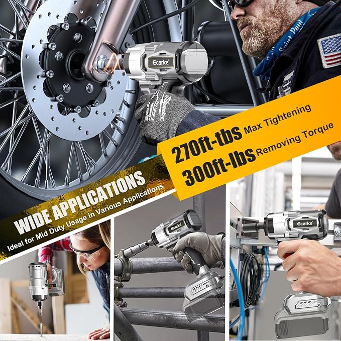Ecarke Cordless Impact Wrench 1/2 inch Compatible with Dewalt 20v Battery, 300 FT-LBS (400N.m) Brushless Electric Impact Gun with LED Work Light, High Torque Impact Driver, Bare Tool Only
