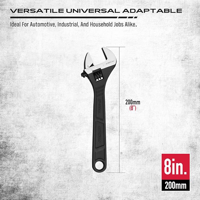 SEDY 8-Inch Adjustable Wrench, Black Oxide Finish Wide Jaw Spanner with Inch/Metric Scale, Premium Drop Forged Steel for Automotive Plumbing and Household Repairs (Pack of 2)