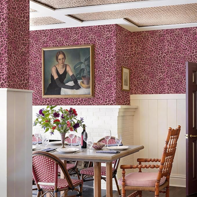 Upgrade Pink Leopard Print Peel and Stick Wallpaper, 17.3" x 400" | Waterproof Removable Self Adhesive Wallpaper, Unique Funky Cheetah Contact Paper for Bedroom, Bathroom, Decor,48.1 sq.