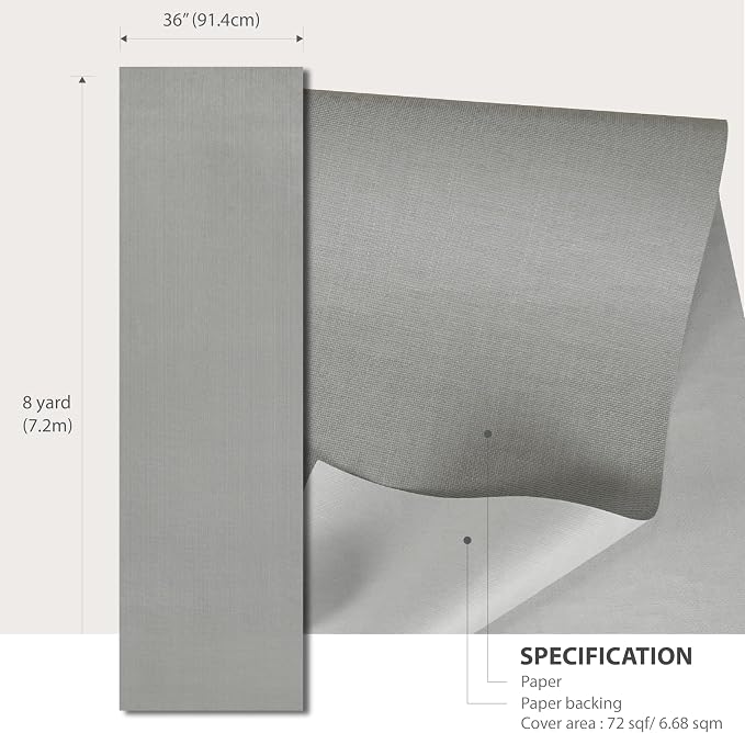 Ansehan Grasscloth Textured Wallcovering W703 Terraces Collection 36" W x 8 Yard L, Natural Modern Paper Weave, Non Prepasted Home Décor for Living Sapce Feature Wall, Grey/Ivory/Silver Backing