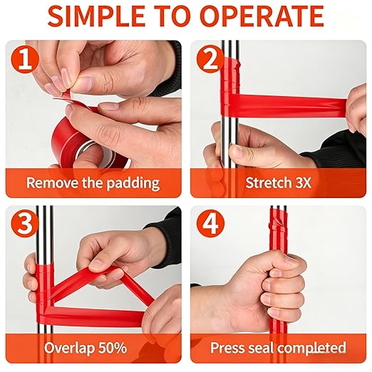 Self-Fusing Silicone Tape – 1" x33' Black/Red/White + 1" x5' Black – High-Heat 500°F, Waterproof, Electrical Insulating – Emergency, Automotive, DIY Repair