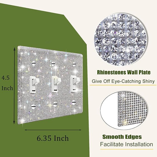 1 PC Shiny Silver Rhinestones Wall Plate Cover Switch Plate Cover Light Switch Cover Switch Cover Decorative 3 Gang Toggle Outlet Covers Bling Switch Cover
