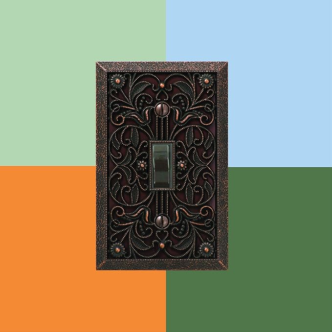 Amerelle 65TDB Filigree Wallplate, 1 Toggle, Cast Metal, Aged Bronze, 1-Pack
