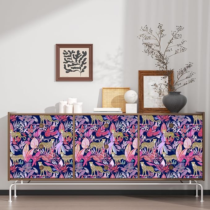 Purple Vintage Leopard Peel and Stick Wallpaper 17.5" x 787" | Waterproof Vinyl Self Adhesive Removable Renter Friendly Floral Contact Paper