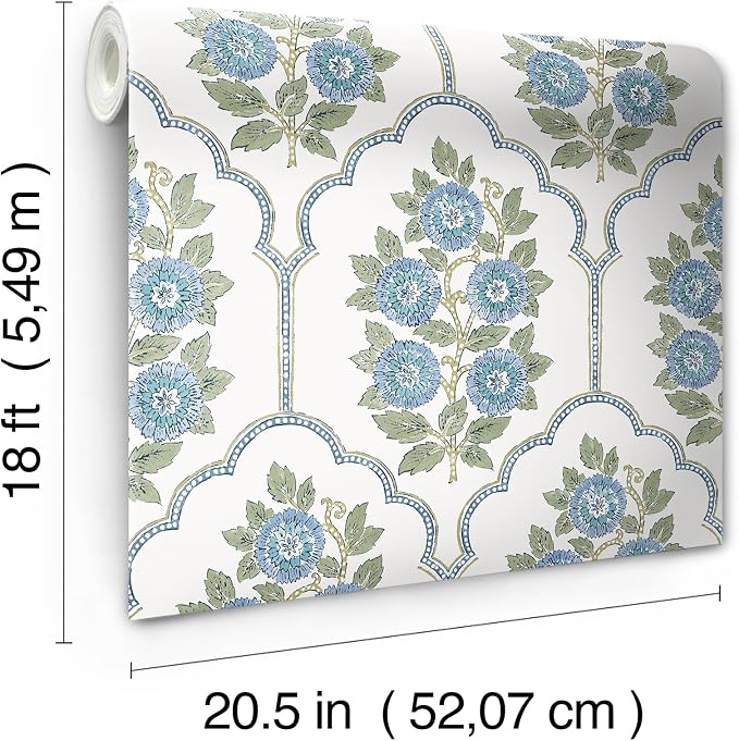 NuWallpaper x Society Social Floral Bazaar Green and Blue Peel and Stick Wallpaper, SSS6316