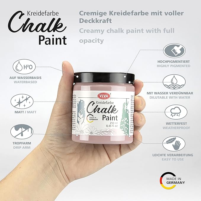 Viva Decor Chalk Paint (Powder Pink) 8.45oz - Chalky Finish Paint for Furniture, Walls & Decor, Matte Finish, Water-based, High Pigment, Perfect for Shabby Chic & Vintage Looks. Suitable for Wood