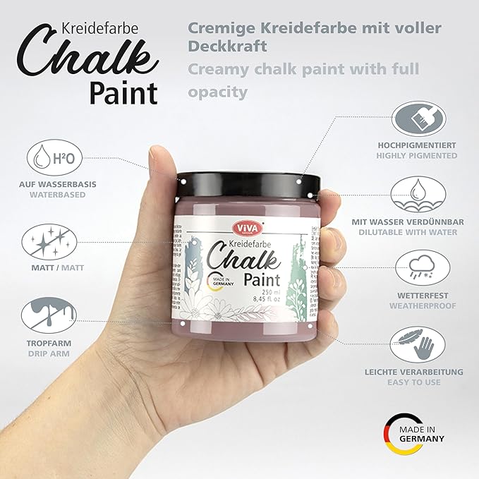 Viva Decor Chalk Paint (Rosewood Dreams) 8.45oz - Featuring a Chalky & Matte Finish, this paint is perfect for crafting Shabby Chic & Vintage looks on wood furniture and decor pieces