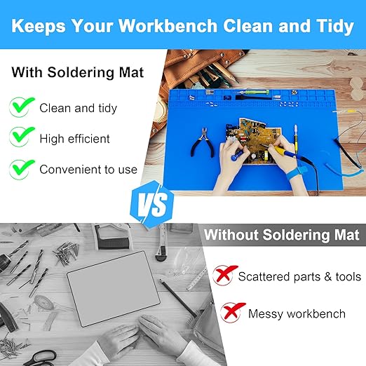 23.7'' x 13.8'' Large Soldering Mat with Wrist Strap 932°F Heat Resistant Extra Large Silicone Solder Mat Repair Workbench Mat for Electronic, Cellphone, Laptop Repair (Blue)