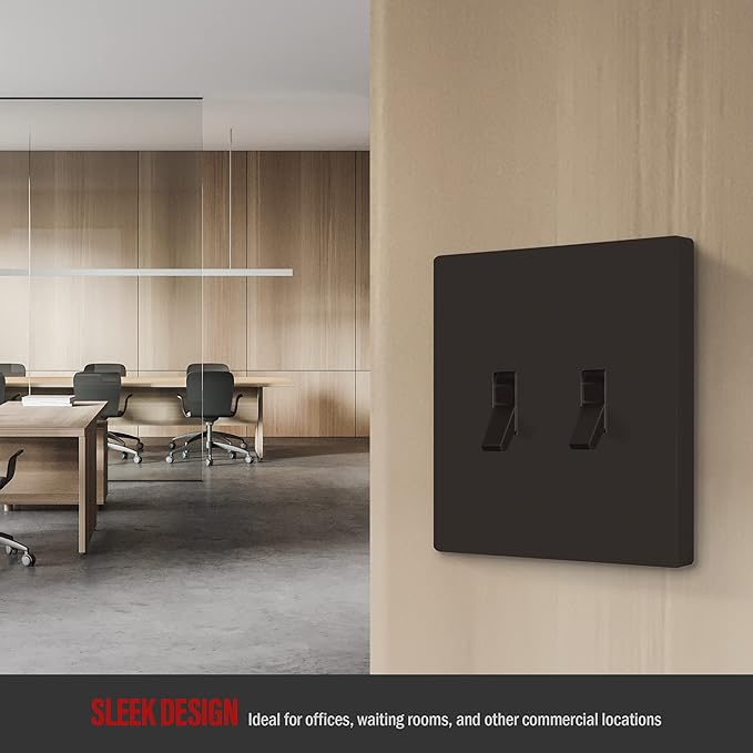 ENERLITES Screwless Double Toggle Switch Wall Plate, Child Safe Dual Light Switch Cover, Standard Size 2-Gang 4.68" x 4.73", Unbreakable Polycarbonate Thermoplastic, UL Listed, SI8812-BR, Glossy Brown