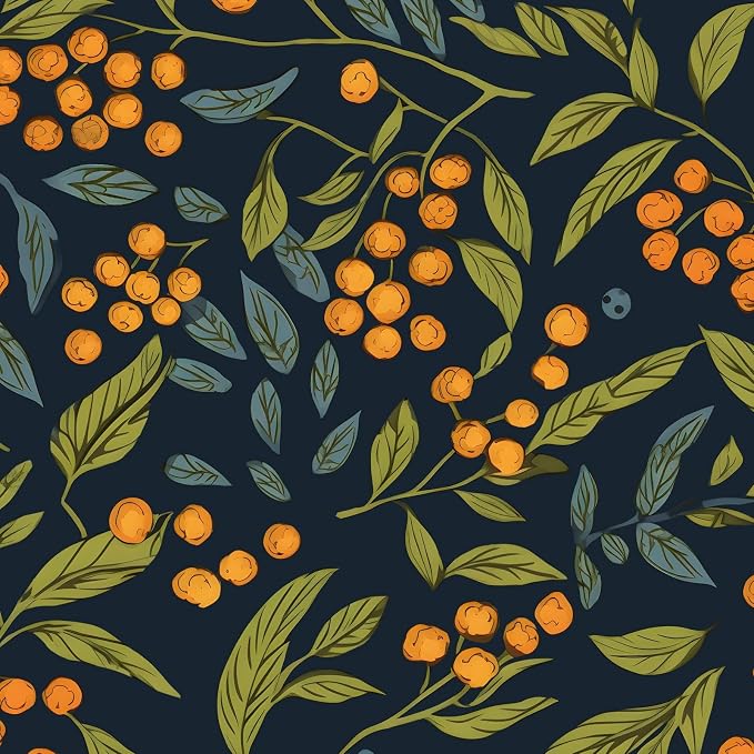 BOKEBEVE Leaf Floral Wallpaper Peel n Stick Boho Blue Orange 17.5 x 118In | Removable Self Adhesive Renter Friendly Vintage Floral Wall Paper for Bedroom Bathroom Living Room Feature Accent Wall