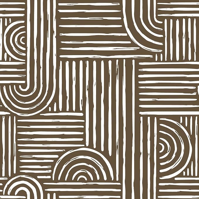Livelynine Brown Geometric Wallpaper Peel and Stick Bold Abstract Wallpaper Living Room Accent Wall Paper Removable Minimalist Mid Century Modern Contact Paper for Cabinets Self Adhesive 17.5x78.8