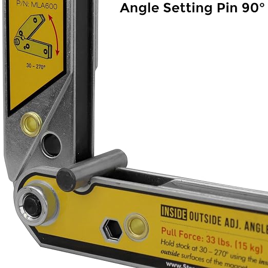 Strong Hand Tools MLA600 Adjustable Angle Magnetic Welding Square, Inside/Outside Magnets, Angle Setting Pin, Magnetic Pull Force 33 Lbs, Welding Square, 30°-270° Angle, 6" Size