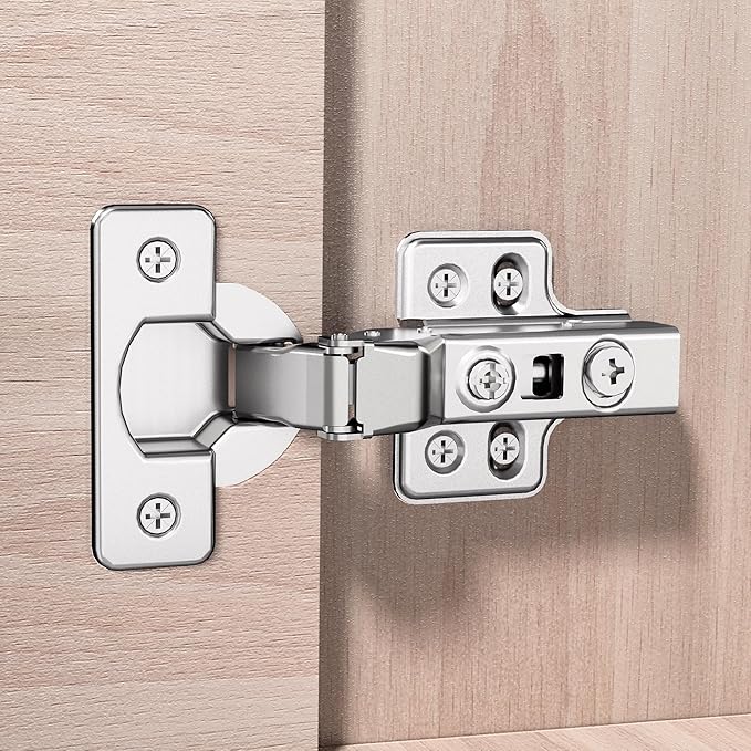 2pcs Professional Grade Half Overlay Soft Close Cabinet Hinges Frameless Concealed Cabinet Door Hinges European Soft Closing Four-Hole Mounting Plate Hinges Nickel Plated Finish
