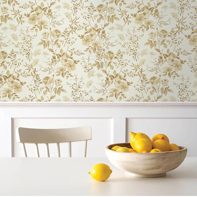 Erfoni 16.9" x394" Yellow Brown Floral Peel and Stick Wallpaper Boho Floral Leaf Contact Paper Flower Self Adhesive Wall Paper DIY Removable Decoration Wallpaper for Bedroom Accent Wall Covering