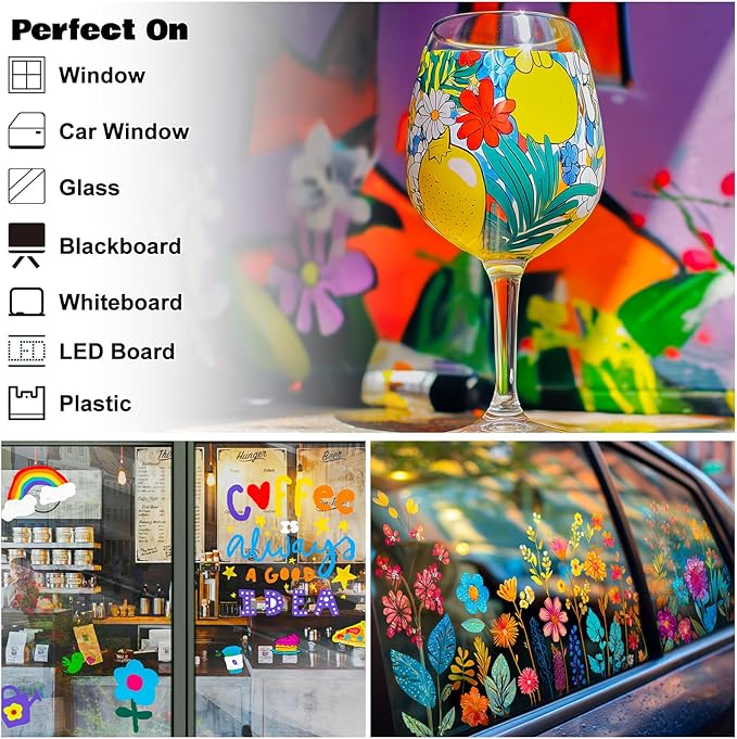 FansArriche Jumbo Chalk Markers Bulk, 15mm Window Markers for Glass Washable, 12 Colors Liquid Chalk Marker Erasable for Chalkboard, Blackboard, Car, 2-Pack