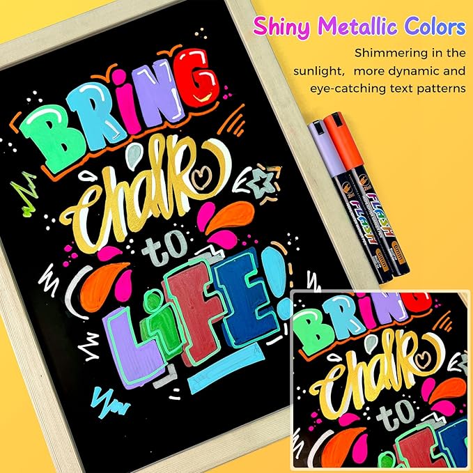 SFAIH 24 Vibrant liquid chalk markers [1s Wet Wipe] - No Residue, 4.5mm chalk markers for blackboard