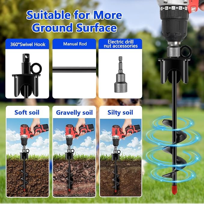 Heavy Duty Dog Tie Out Stake,13.7" Spiral Ground Anchor with Swivel Ring | Dog Spiral Stake for Outside,Yard,Camping,Rust Proof Ground Anchor for Dogs Run Cable Leash Tether,for Dogs Up to 220bs