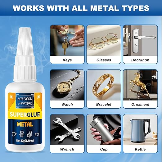Meuvcol Metal Glue 100g - Heavy Duty Super Glue for Metal, Aluminum, Stainless Steel, Craft - Strongest Metallic Adhesive Weld, Fast-Bonding & Clear, Liquid Bonding Adhesive for Plastic, Wood,Rubber