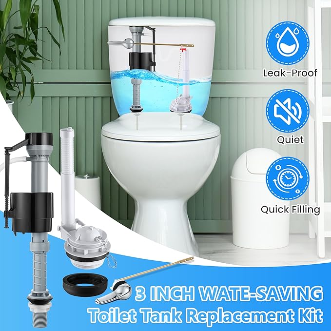 Saillong 3 Inch Toilet Flusher Replacement Kit, Include 3 Inch Adjustable Flush Valve with Flapper, Fill Valve, Front Flush Handle, Rubber Gasket, Bolts, Complete Toilet Parts Inside Tank Kit (2 Pack)