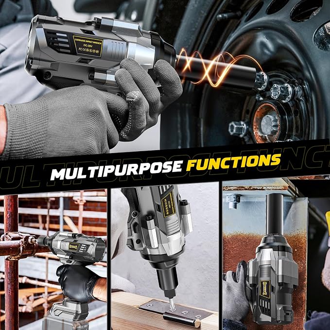 1/2" Cordless Impact Wrench 1110 Ft-lbs Compatible with DeWalt 20V Battery | DIYtoolifz Brushless High Torque Impact Driver with LED Light, Electric Gun for Car, Truck, Mower, Bare Tool