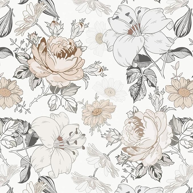 Hopepak 15.5'' x 197'' Floral Wallpaper Peel and Stick Modern for Bedroom Self Adhesive Removable Eco-Friendly Contact Paper Waterproof for Bathroom Living Room Shelf Drawers Decoral Vinyl Roll