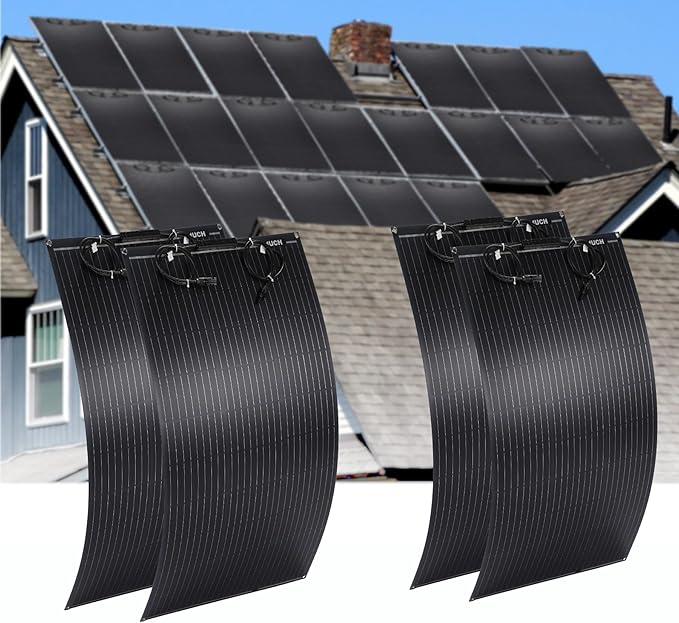400W Semi-Flexible Solar Panel 12V Monocrystalline Ultra-Flexible Bendable Mono Off-Grid Charger for Marine RV Cabin Van Car Boat Curve Surfaces (4 * 100W)