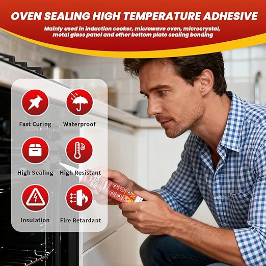 High Temp Silicone Sealant, High Temperature Adhesive, Heat Resistant Glue, Insulation and Waterproof Quick Drying Silicone Adhesive for Ovens Fireplace Microwave, Transparent, 2 Pack, 3.53 OZ