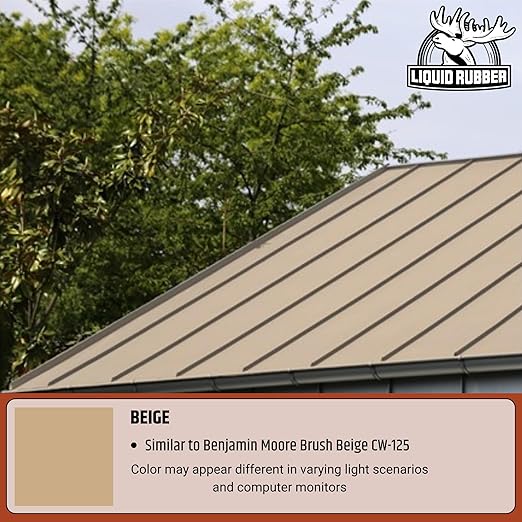Liquid Rubber Color Roof Sealant- Elastomeric Waterproof Small Repair Coating for Flat, Low-Slope & Metal Roofs, Flexible UV-Stable Membrane, Beige, 1 Quart
